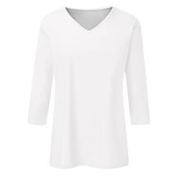 Дамски върхове блуза със солиден цветен ръкав ежедневни жени летни ризи с v-образно деколте бели s