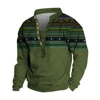 Суитчър качулки за мъже есен есен зима V-образно деколте пуловер 3D цифров печат стойка яка бутон винтидж яка качулки зелени s