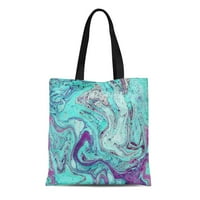 Платно тотална чанта акварелна боя креативни абстрактни вълни красиви мраморни сини лилави лилави издръжливи чанта за пазаруване на рамо раменни хранителни стоки