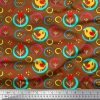 Соймои памучна патица плат Флорален, кръг и птици артистичен печат от широката двора