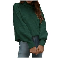 Жени пуловерни върхове- елегантно сладко плетено пуловер от свободно време върхове фенер ръкав капка рамо дълъг ръкав пуловер костенурка солидни върхове зелени xxl