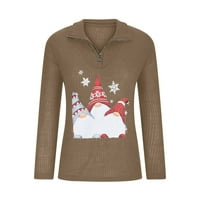 Lovskoo Коледа женски лапински цип от печат пуловер пуловер Женски есен и зимен пуловер с V-образно деколте Дядо Коледа отпечатан с цип с дълъг ръкав пуловер женски пуловер
