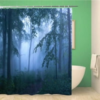 Sonernt Сини причудливи дървета силуети в мъглата зелени клони водоустойчиви полиестерни завеси за душ с куки