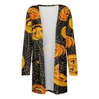 Омагьосване на Хелоуин Кардиган Himiway Spooky Cardigan яке Женски жилетка Хелоуин елементи с дълъг ръкав отворен предни плетен пуловер Палтово палто плюс размери Суичър Нова модна оранжева XL