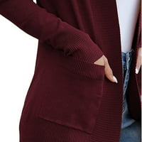 Зимни палта за женски жилетки с джобове Небрежни леки отворени преден кардиган пуловери