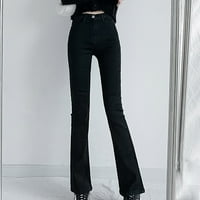 Черни дънки за жени еластични жени средни разкъсани деним нарушен подгъв случайни дънки дънкови панталони черен XL
