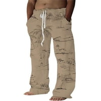 Lumento Men's дълги панталони еластична талия палацо панталони със средни дъна на талията мъжки хавайски лек флорален принт Khaki s