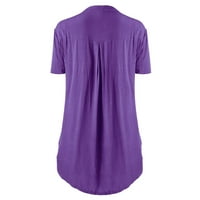 Лято плюс размер блуза за жени с къси ръкави v върхове на шията солидна цветна дантелена тениска небрежна бутонна туника