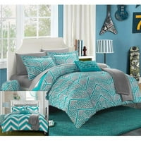 Chic Home CS4092 -US Clarendon Chevron & Geometric Printed Reterable Comforter Set с листове - Aqua - Full - Piece