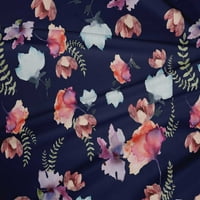 OneOone Polyester Lycra Law Blue Flable Flower & Leaves Watercolor Fabric за шиене на печатната занаят плат от двора e широк