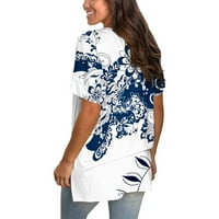 Графични отпечатъци с v-образно деколте блузи за свободното време летни върхове с къс ръкав за жени бели l