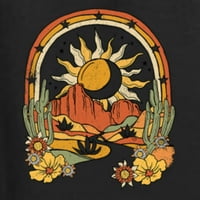Wild Bobby Adventure Sun с кактуси в пустинята с цветя и дъгови реколта Графичен тройник, черно, X-голям
