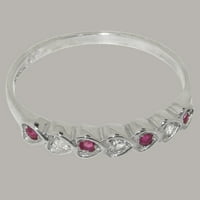 Британски направен сребърен пръстен на стерлинги с естествен диамант и рубински пръстен за вечност - Опции за размер - размер 4