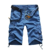 Cuoff Shorts Мъжки летни товарни къси панталони Мъжки много джоба на твърди цветни небрежни модни товарни къси шорти сини 95% вискоза, 5% спандекс