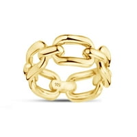 Верижна свързана дизайнерска лента пръстени за дамски бижута подарък в 14K жълто злато над стерлингов сребърен пръстен размер-8.5