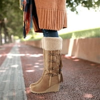Клинове средни ботуши на средата на Калф, високо модно ежедневно приплъзване на обувки Жените есен есен момиче дамски пакетира ботуши Туристически ботуши Жени ботуши за редуцирани