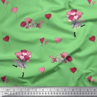 Soimoi Modal Satin Fabric Flower Bunch, Heart & Girl Women Print Sheing Fabric Wide