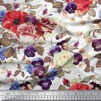 Soimoi Crepe копринена тъкан роза, Pansy & Anemone Flower Decor Fabric Printed Yard Wide